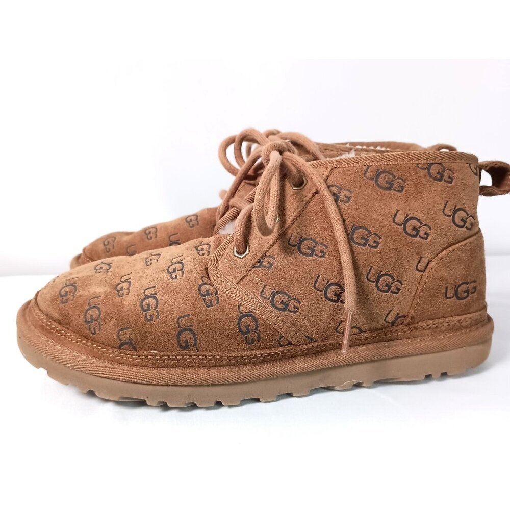 UGG Neumel Logo Embossed Suede Booties Size 38 Lace Up